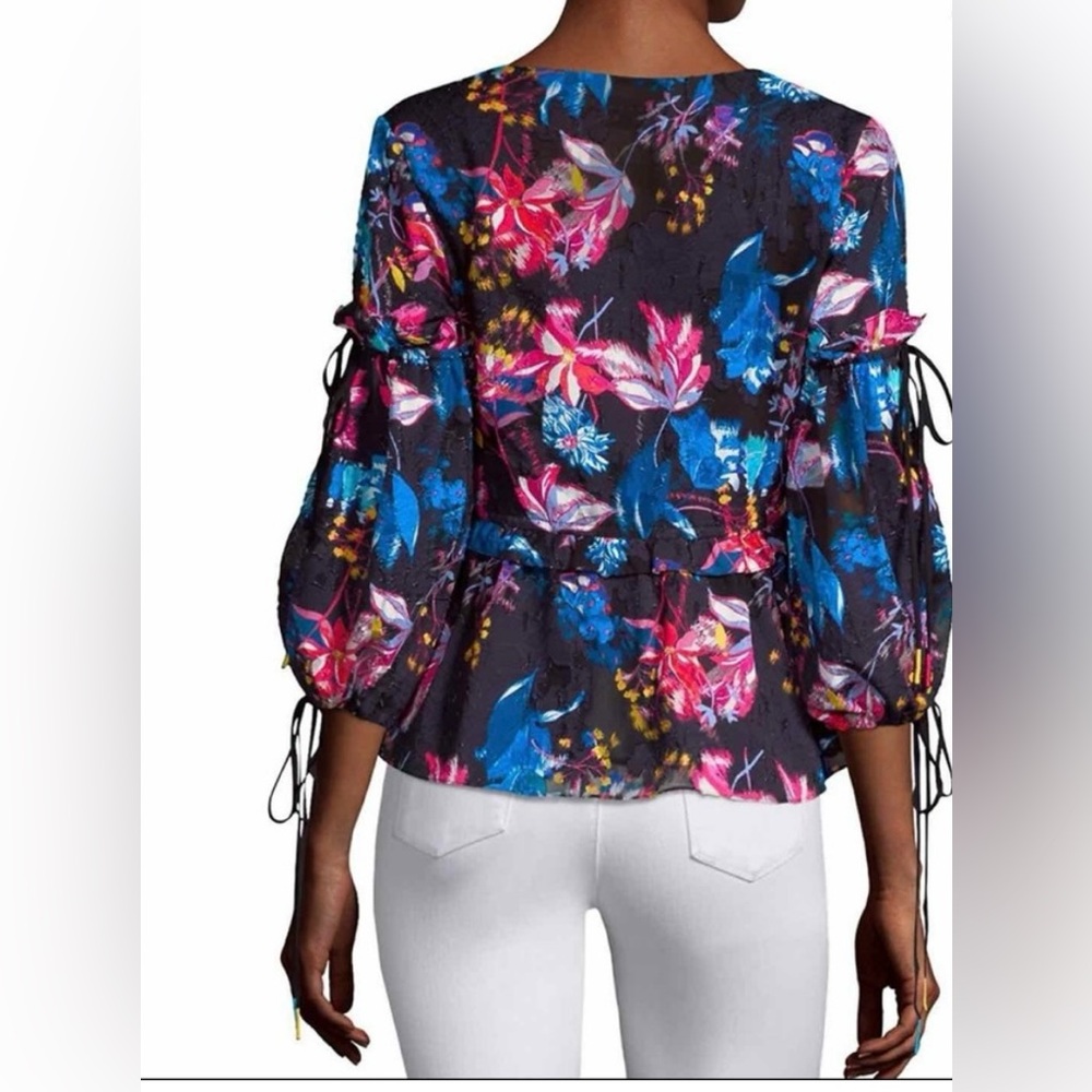 Tanya Taylor Dutch Garden floral print v neck top silk cotton blend crop style - Picture 3 of 13